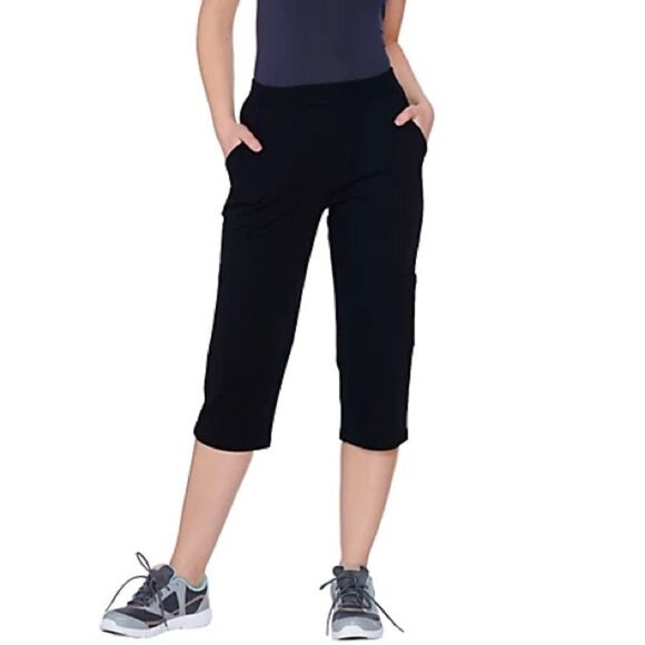 "As Is" Denim & Co. Active French Terry Cargo Capri Pants Navy Blue - Size Small - Picture 2 of 7